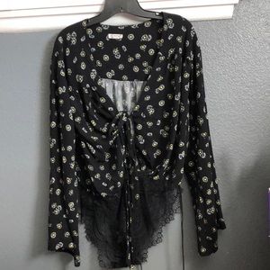 Floral body suit with bell sleeves